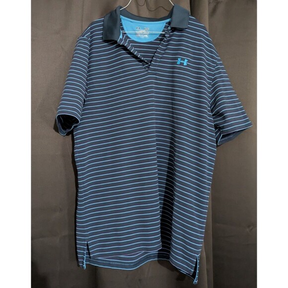 Under Armour Heatgear Short Sleeve Polo Shirt Men's XL Gray Blue Maroon Stripes - Picture 1 of 7